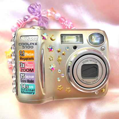 Nikon Coolpix E5100 cute y2k aesthetic bejewelled digicam with beaded strap PreOwned