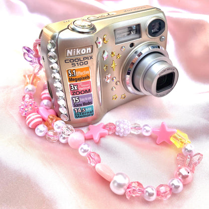 Nikon Coolpix E5100 cute y2k aesthetic bejewelled digicam with beaded strap PreOwned