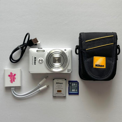Pre-Owend Nikon Coolpix S6900 Digital Camera Bundle 🤍 ˚⊹ ⋆ 🐇 RARE Glossy White Digicam