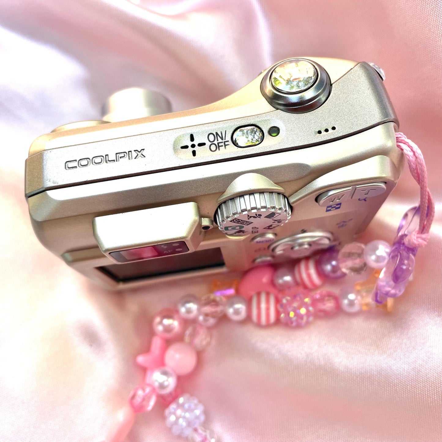 Nikon Coolpix E5100 cute y2k aesthetic bejewelled digicam with beaded strap PreOwned